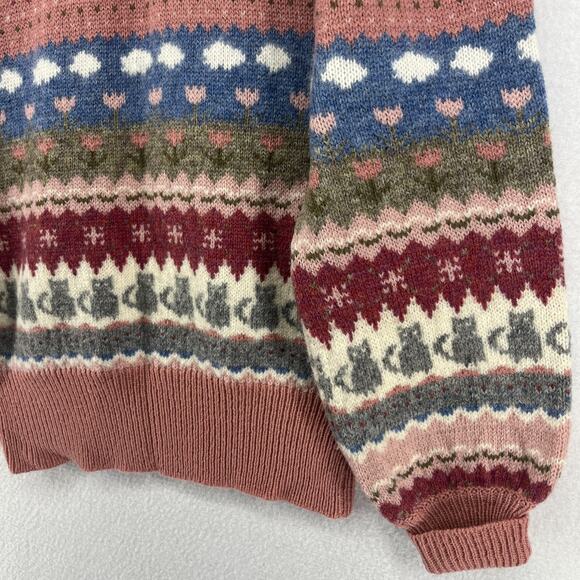 MOUSSIE Sweater 38 CatsWool Blend 70s Susan Brisol Jacquard Floral Jumper VTG HK - Picture 10 of 14